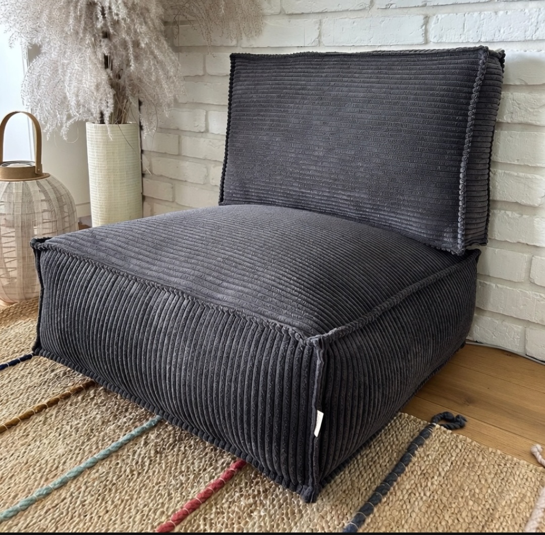 Modern Corduroy Floor Sofa Chair with Backrest – Soft Lounge Seat