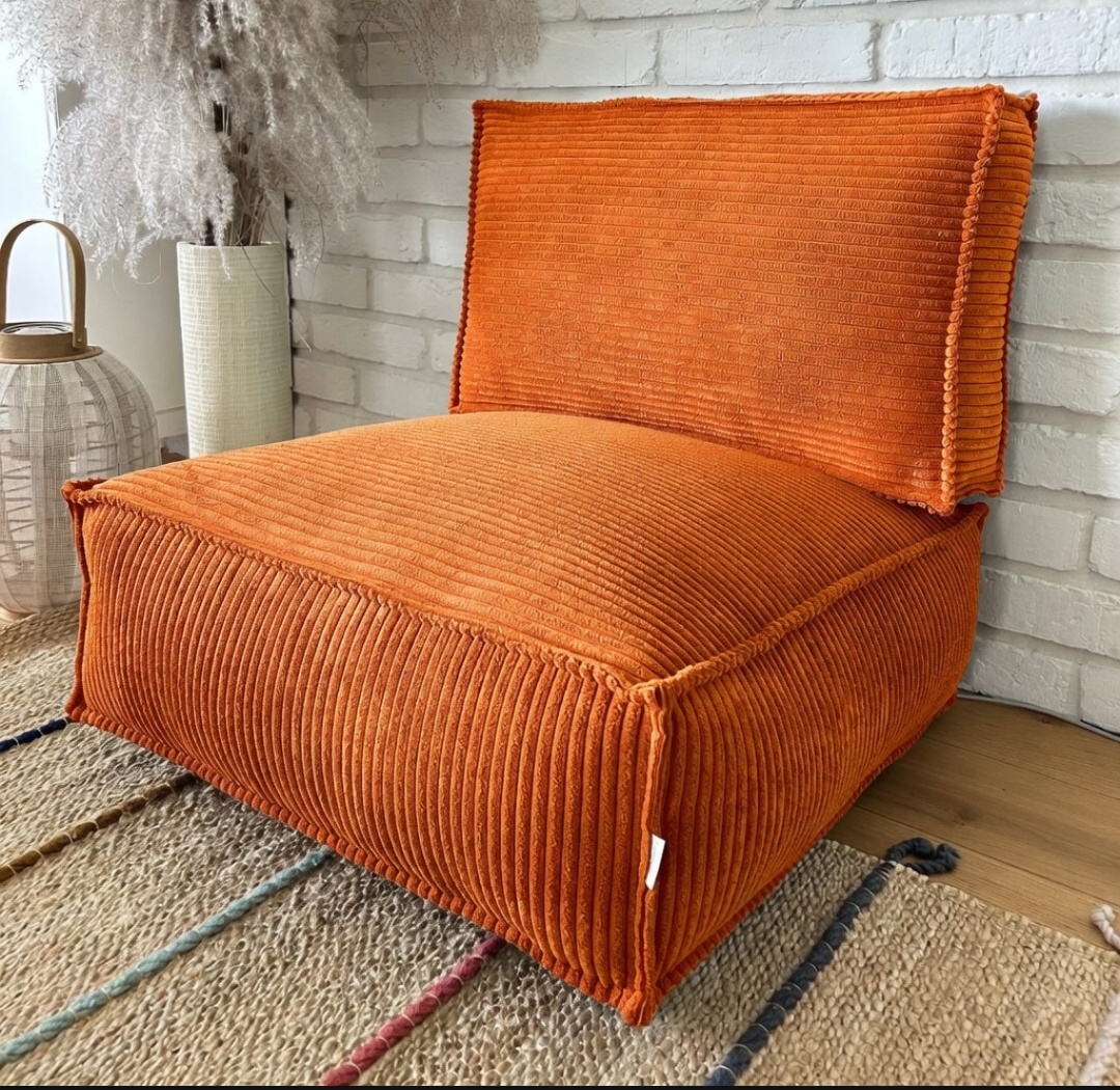 Modern Corduroy Floor Sofa Chair with Backrest – Soft Lounge Seat