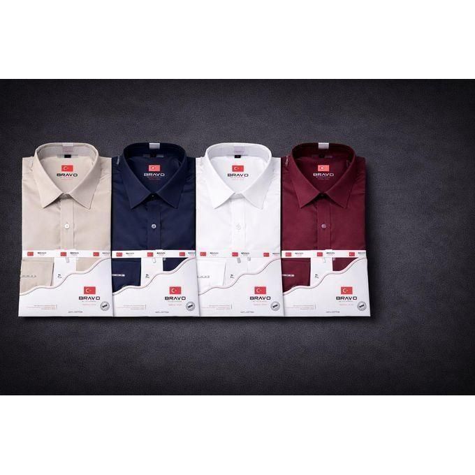 4-Pack Turkey Style Official Men’s Slim Fit Long Sleeve Shirts – 100% Cotton, Beige, Navy Blue, White & Maroon, Modern Tailored Office Wear, Comfortable & Breathable, Durable Formal Shirts