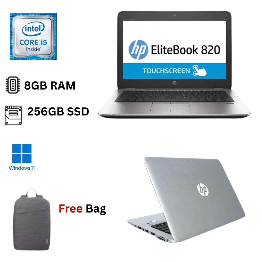 Refurbished HP EliteBook 820 G3 Core I5 6th Gen 8GB RAM 256GB SSD 12.5 inch HD Touchscreen 2.4GHz up to 3.0GHz Dual Core Processor Windows 11 Pro, MS Office Ultraslim DOS Laptop