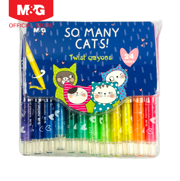 M&G "So Many Cats" Twistable Crayons - 12 Vibrant Colors Retractable Wax Crayons in Cute PVC Pouch - AGMX4336 Non-Toxic, Smooth Glide Art Supplies for Kids & School.