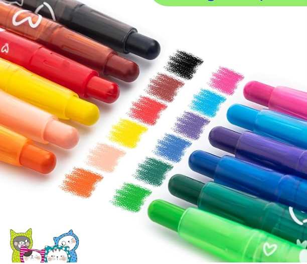 M&G "So Many Cats" 36 Color Twistable Crayons - Deluxe Retractable Wax Crayon Set in PVC Pouch - AGMX4338 Non-Toxic, Large Professional Palette for Kids, School Art & Coloring Books.