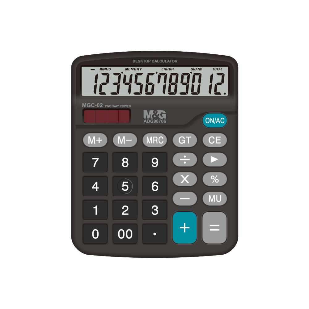 M&G Economic Desktop Calculator (MGC-02) - Dual Power Solar & Battery, Large Display for Home, Office & Retail (ADG98766)