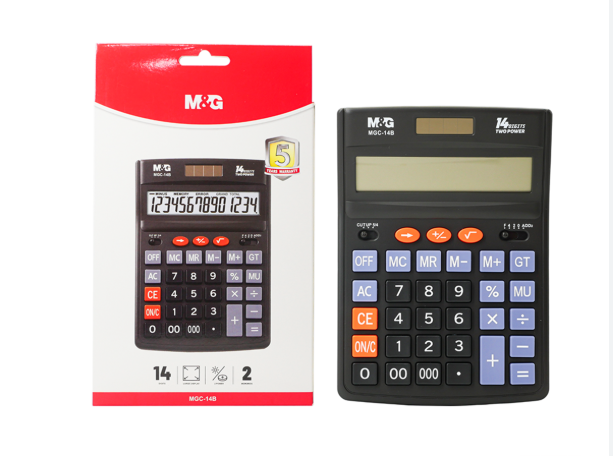 M&G 14-Digit Desktop Calculator (MGC-14B) - Large Jumbo Display, Dual Power Solar & Battery Office Calculator for Business & Accounting (ADG981J6).