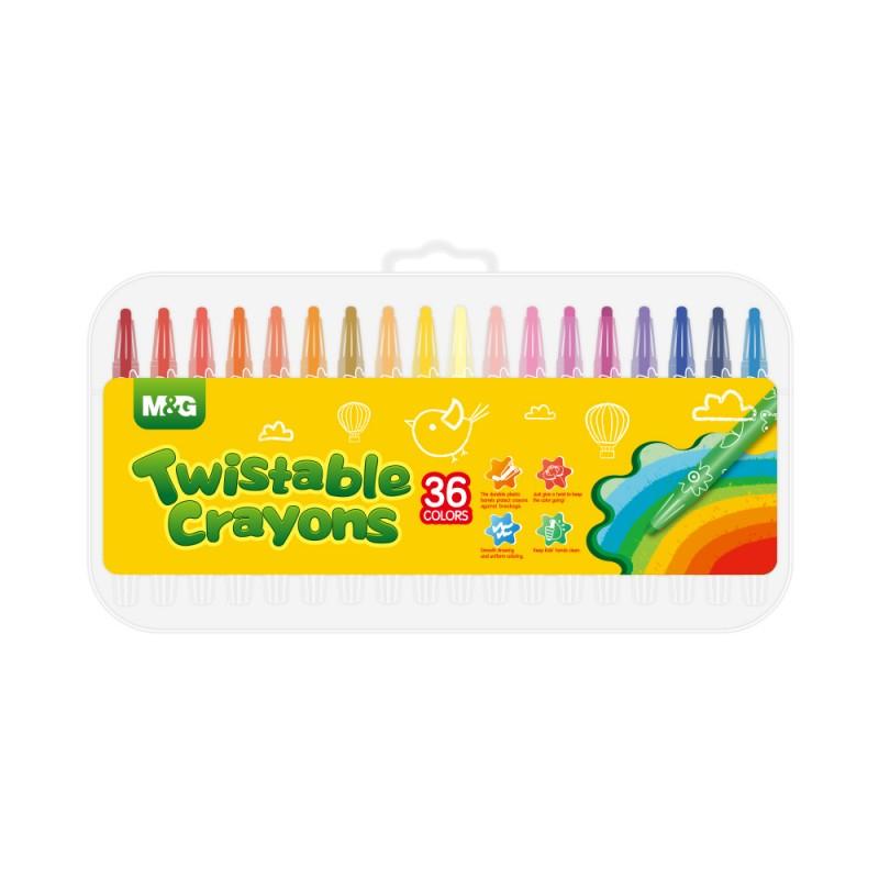 M&G AGMX4335 Twistable Crayons - 36 Vibrant Colors Retractable Wax Crayons in Portable PP Storage Box - Non-Toxic, No Sharpening Needed Art Supplies for Kids & Students.
