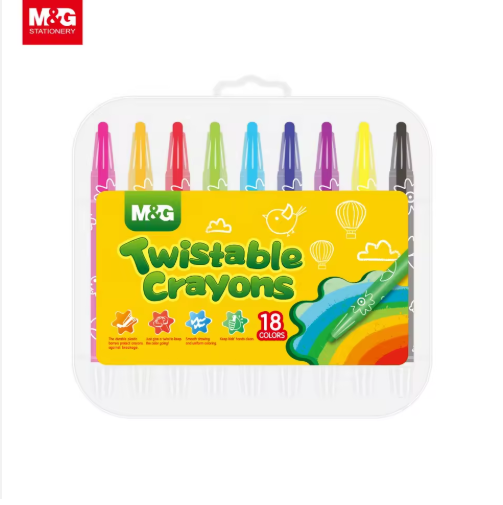 M&G 18 Color Twistable Crayons Set in Portable PP Box - Non-Toxic Retractable Wax Crayons for Kids, No-Sharpen Mess-Free Art Supplies (AGMX4333)