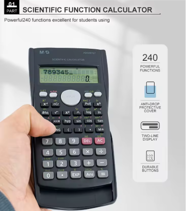 M&G 240 Functions (MGC-03) Scientific Calculator - Dual Power Solar & Battery, 12-Digit 2-Line Display for High School & College (ADG98767)
