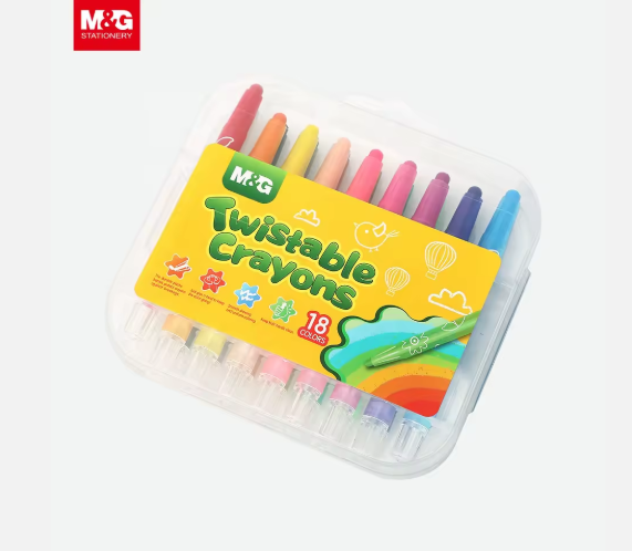 M&G 18 Color Twistable Crayons Set in Portable PP Box - Non-Toxic Retractable Wax Crayons for Kids, No-Sharpen Mess-Free Art Supplies (AGMX4333)