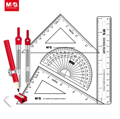 M&G Metallic Mathematics Geometry Set (1 pack = 12 sets) – Professional Student Math Kit with Premium Metal Tin Case, Precision Compass and Ruler Set for School & Technical Drawing (HARL1304).