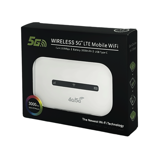 Wireless 5G+ LTE Portable Mobile Wi-Fi MiFi Router High-Speed Hotspot Device with Multi-Device Support and Rechargeable Battery
