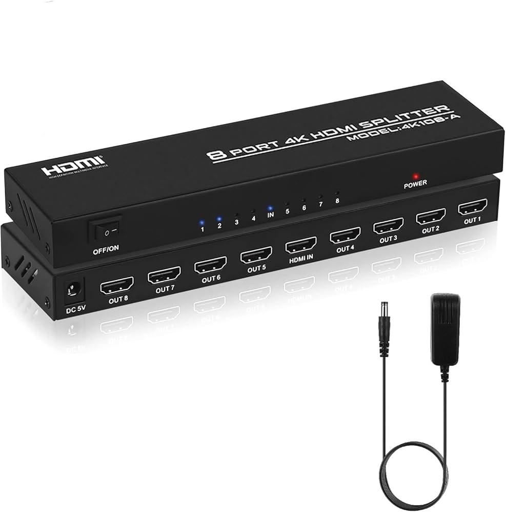 HDMI HD Video Splitter 4K108 – 1 Input to 2 Output 4K HDMI Splitter, Full HD Video Signal Distributor for TV, Monitor & Projector