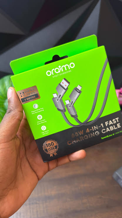 Oraimo Speed Line 4-in-1 Multi-Purpose Charging Cable – USB Fast Charging Cable for Type-C, Micro USB & Lightning Devices, Durable Braided Charger