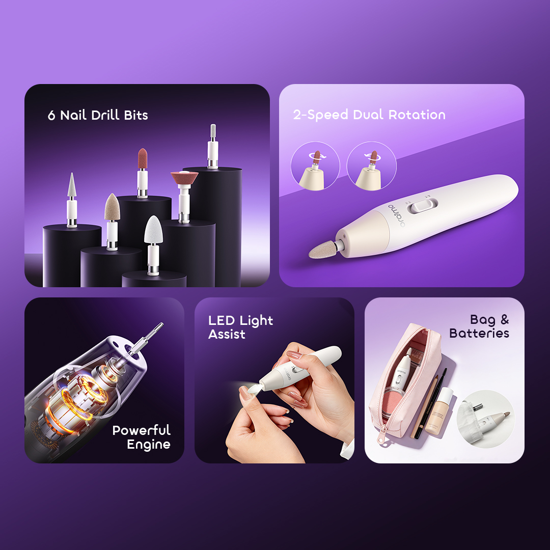 Oraimo Tipsy OMS-210N 6-in-1 Nail Drill – Electric Manicure & Pedicure Kit, Rechargeable Nail Care Tool, Custom Nail Grooming Set