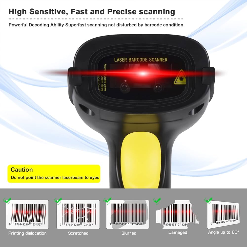 Portable Handheld Laser Barcode Scanner USB Wired Reader for POS & Inventory Management