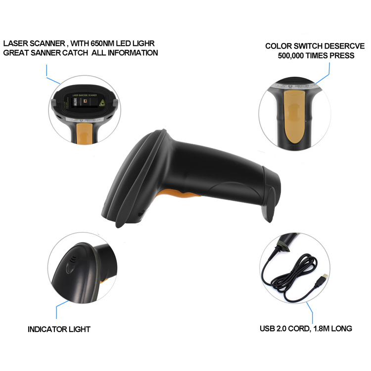 Portable Handheld Laser Barcode Scanner USB Wired Reader for POS & Inventory Management