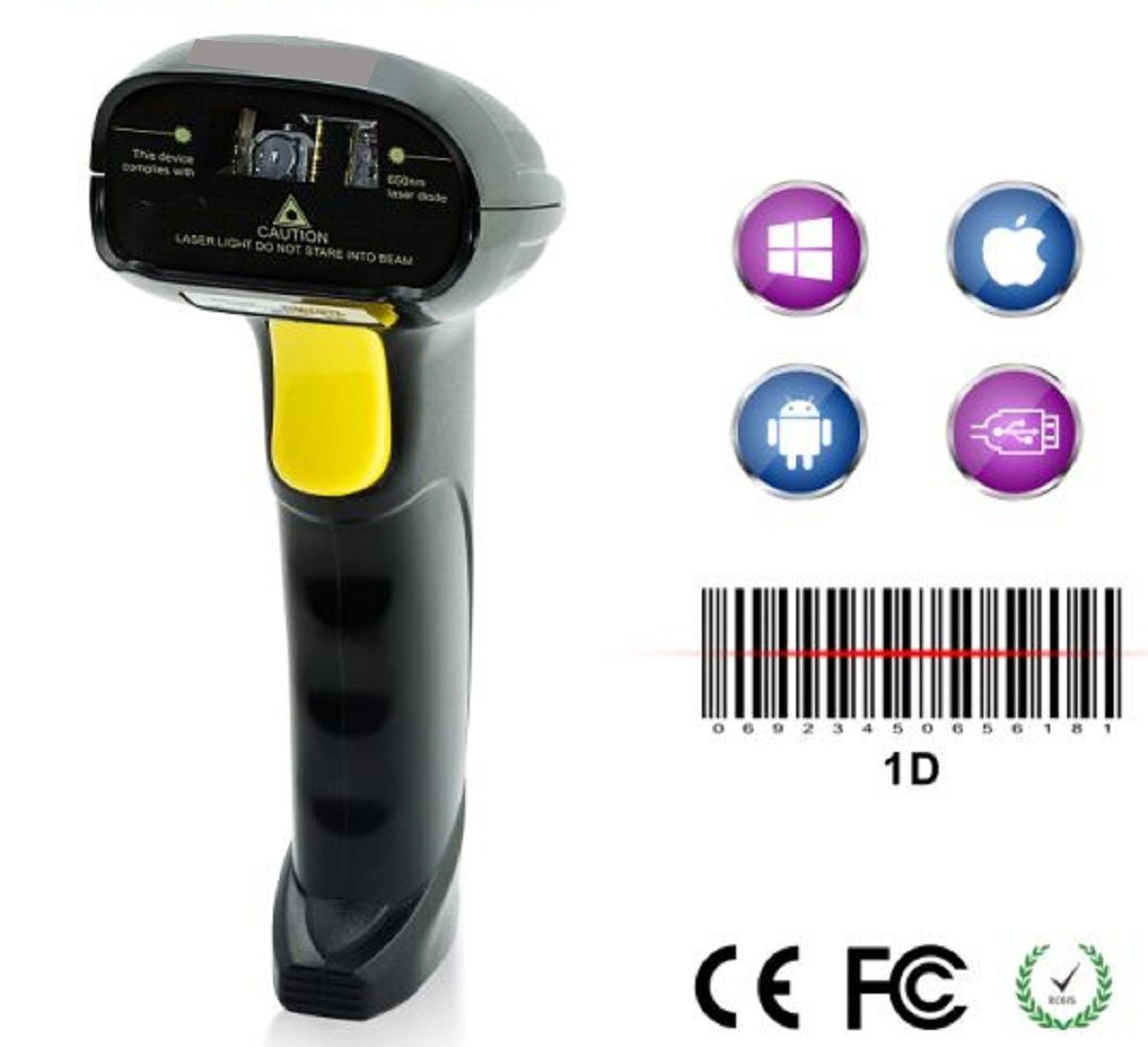Portable Handheld Laser Barcode Scanner USB Wired Reader for POS & Inventory Management