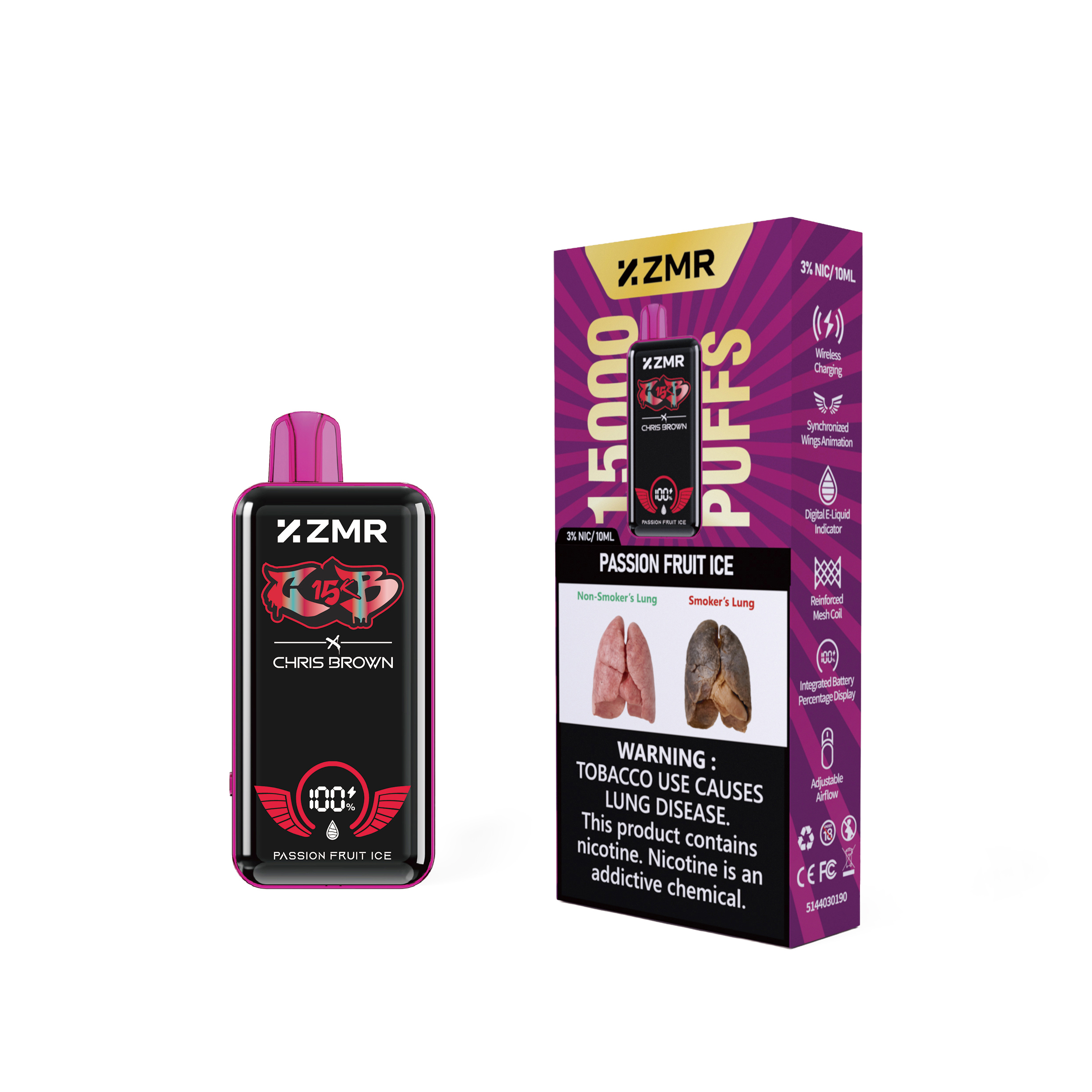 15000 Puffs ZMR R15 Passion Fruit Ice Flavor Disposable Vape – Smart Display, Adjustable Airflow, Wireless Charging