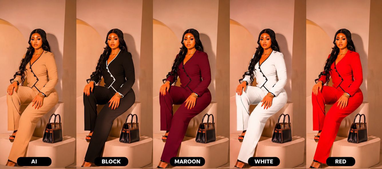 Women’s Elegant Office Trouser Suit Set – Long Sleeve Blazer & Straight Pants