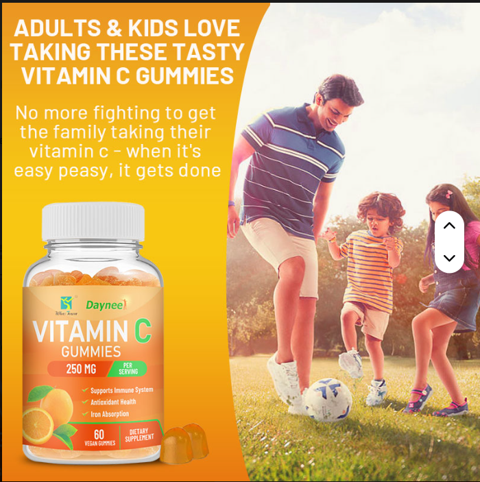 Daynee Vitamin C Gummies 250mg Dietary Supplement – 60 Count Immune Support, Antioxidant Boost, Delicious Chewable Vitamins