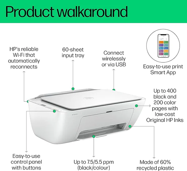 {Free Ream Paper} HP DeskJet Ink Advantage 2875 All-in-One Printer | HP DeskJet Ink Advantage 2875 Colour Inkjet Printer for Home and Office | HP 2320 Print Scan Copy Multifunction Machine