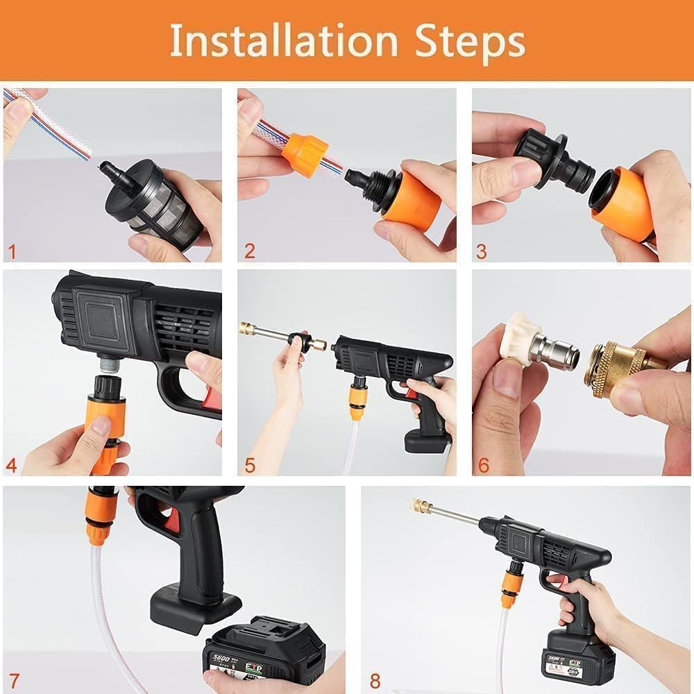Wireless High Pressure Washer Water Spray Gun for Car Wash Bike Washing Cleaning 48V Rechargeable Electric High Pressure Water Gun with Adjustable Nozzle and 5M Hose Pipe