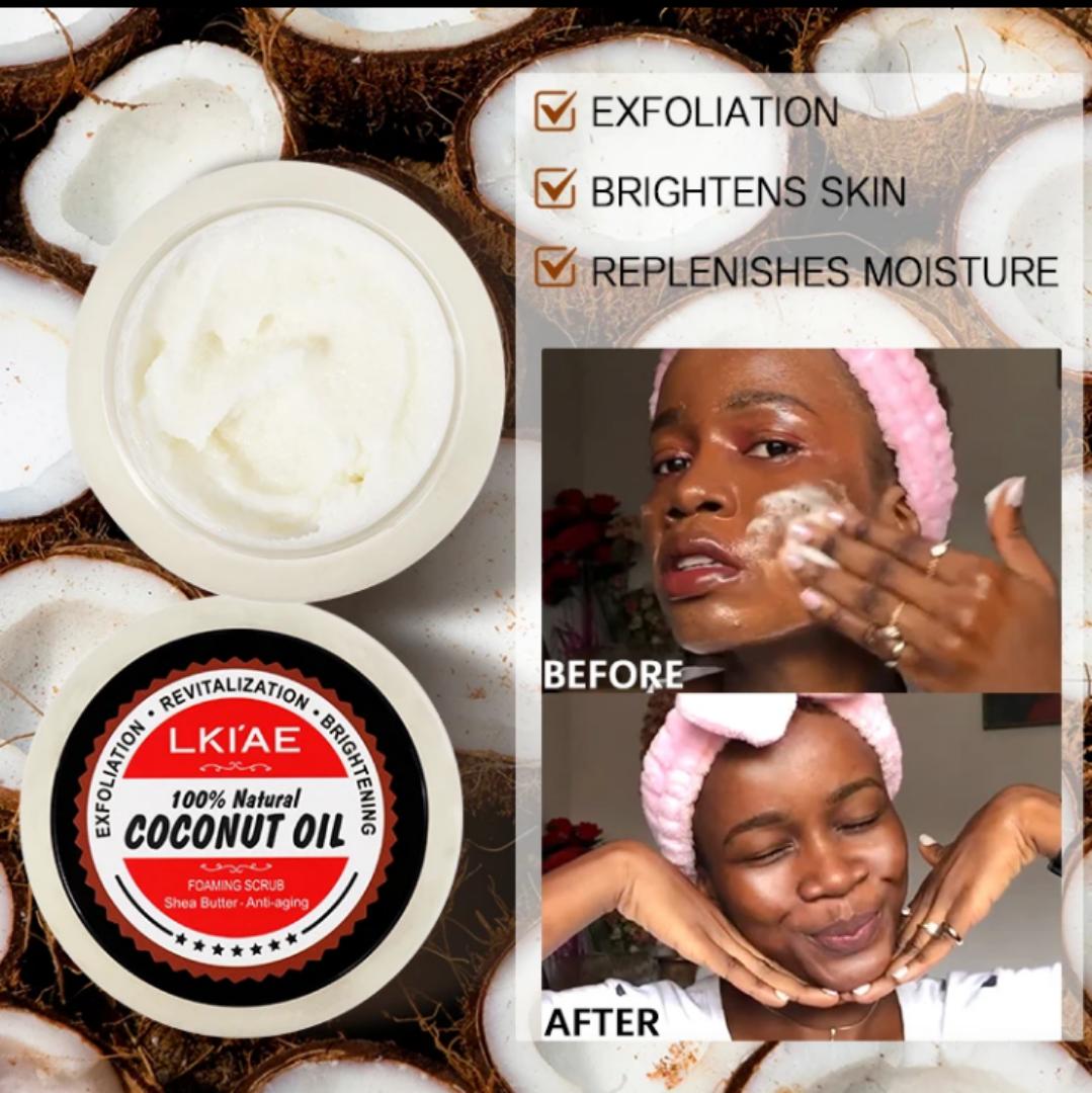 LKIAE Foaming Body Scrub 300g with Shea Butter, Coconut Oil and Coconut Milk for Exfoliating, Moisturizing and Brightening Skin