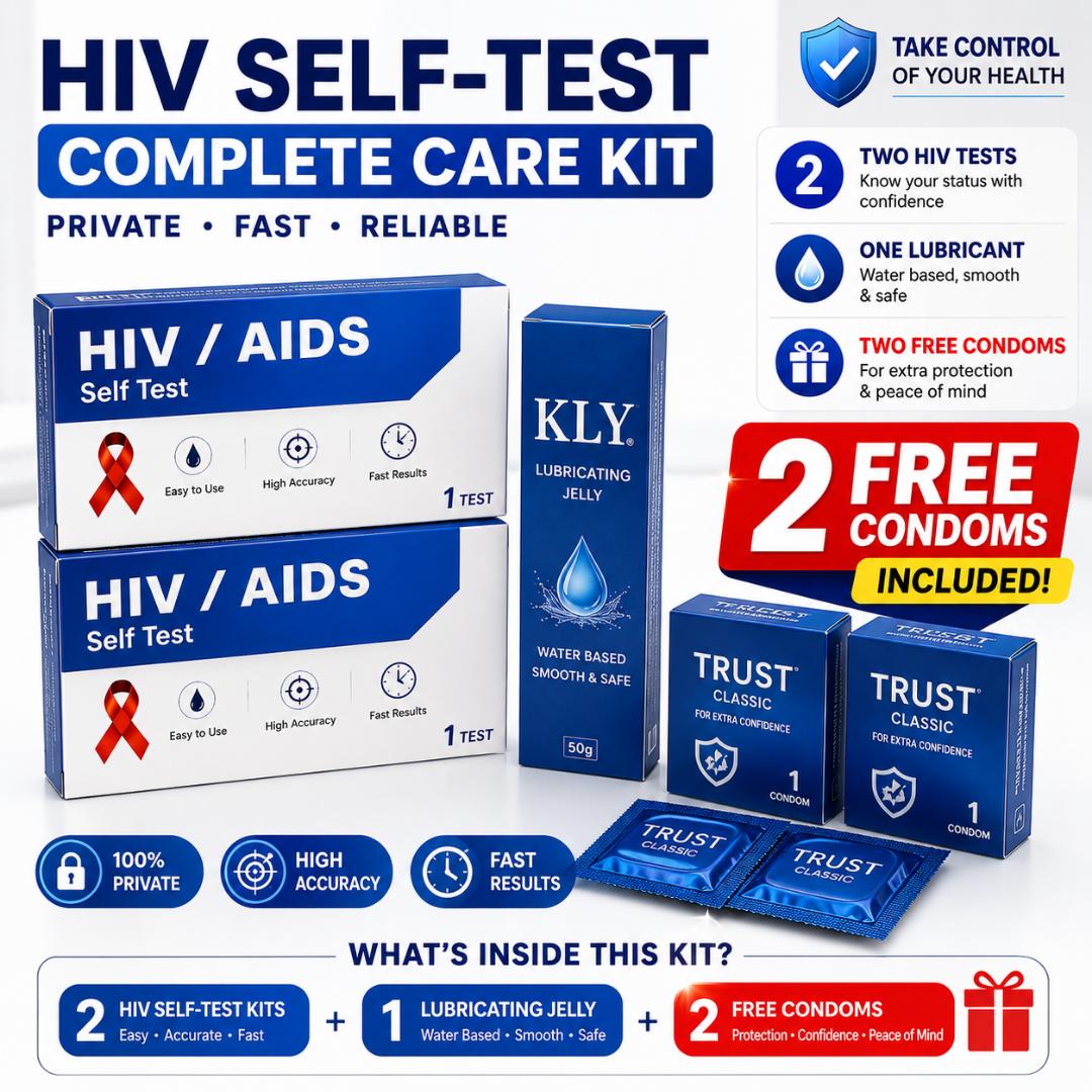 Couples HIV Self-Test Safety Kit 2 Rapid HIV Test Kits with Lubricating Jelly & 2 Free Condoms Private Home Care Set
