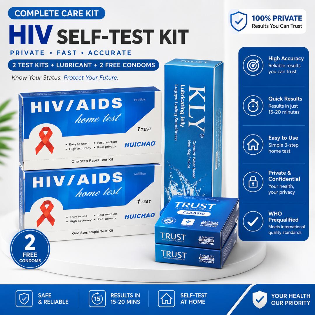 Couples HIV Self-Test Safety Kit 2 Rapid HIV Test Kits with Lubricating Jelly & 2 Free Condoms Private Home Care Set