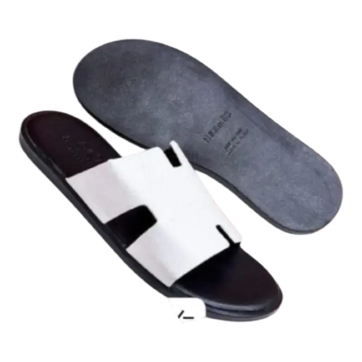 Premium :Hermes Izmir Men's leather Sandals _Iconic "H" Cut _Out Designer Slides,Classy .