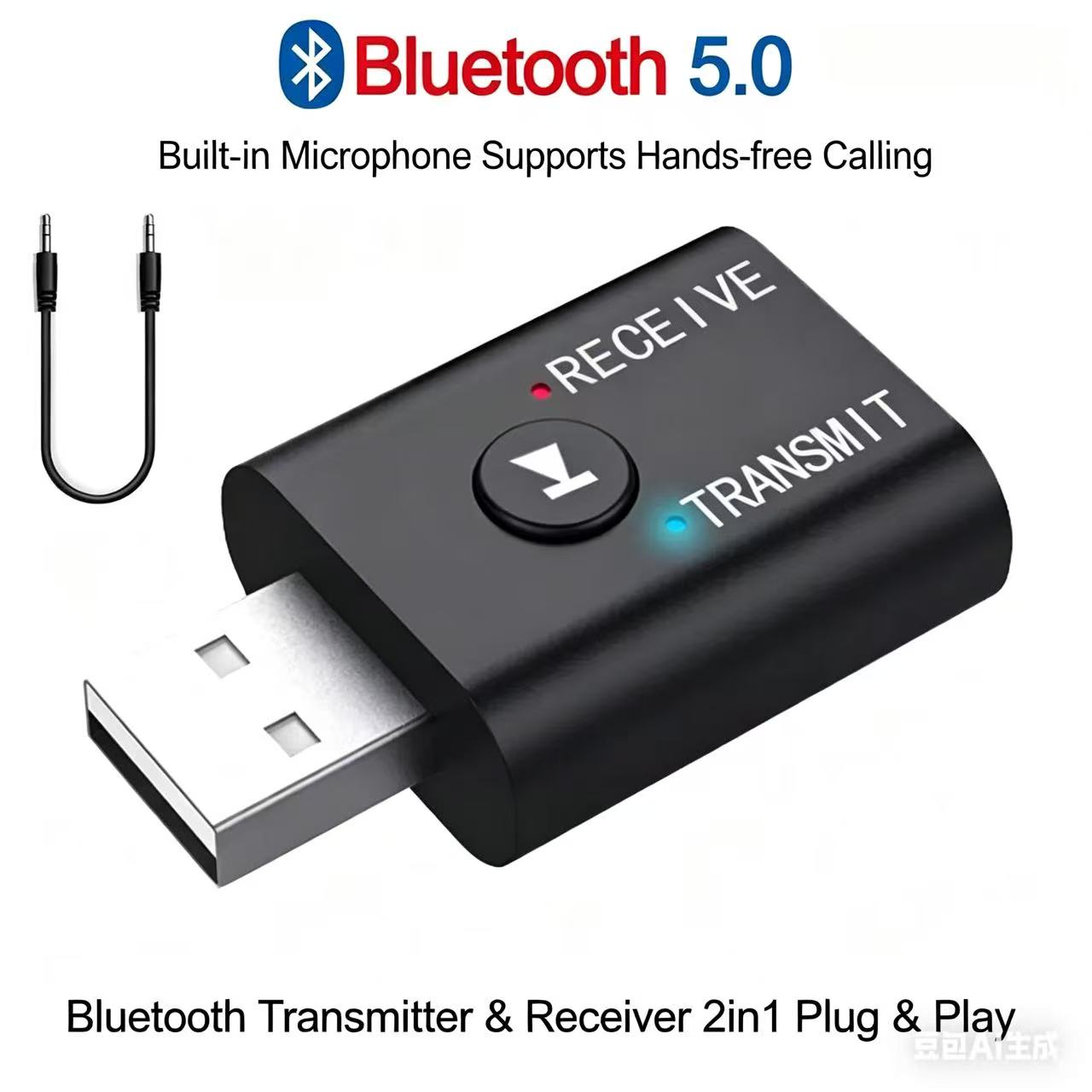 2 In1 USB Wireless Bluetooth Adapter 5.0 Transmitter Bluetooth for Computer TV Laptop Speaker Headset Adapter Bluetooth Receiver USB Music Dongle Adapter For Car Speaker PC