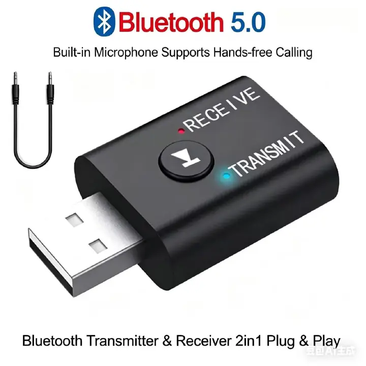2 In1 USB Wireless Bluetooth Adapter 5.0 Transmitter Bluetooth for Computer TV Laptop Speaker Headset Adapter Bluetooth Receiver USB Music Dongle Adapter For Car Speaker PC
