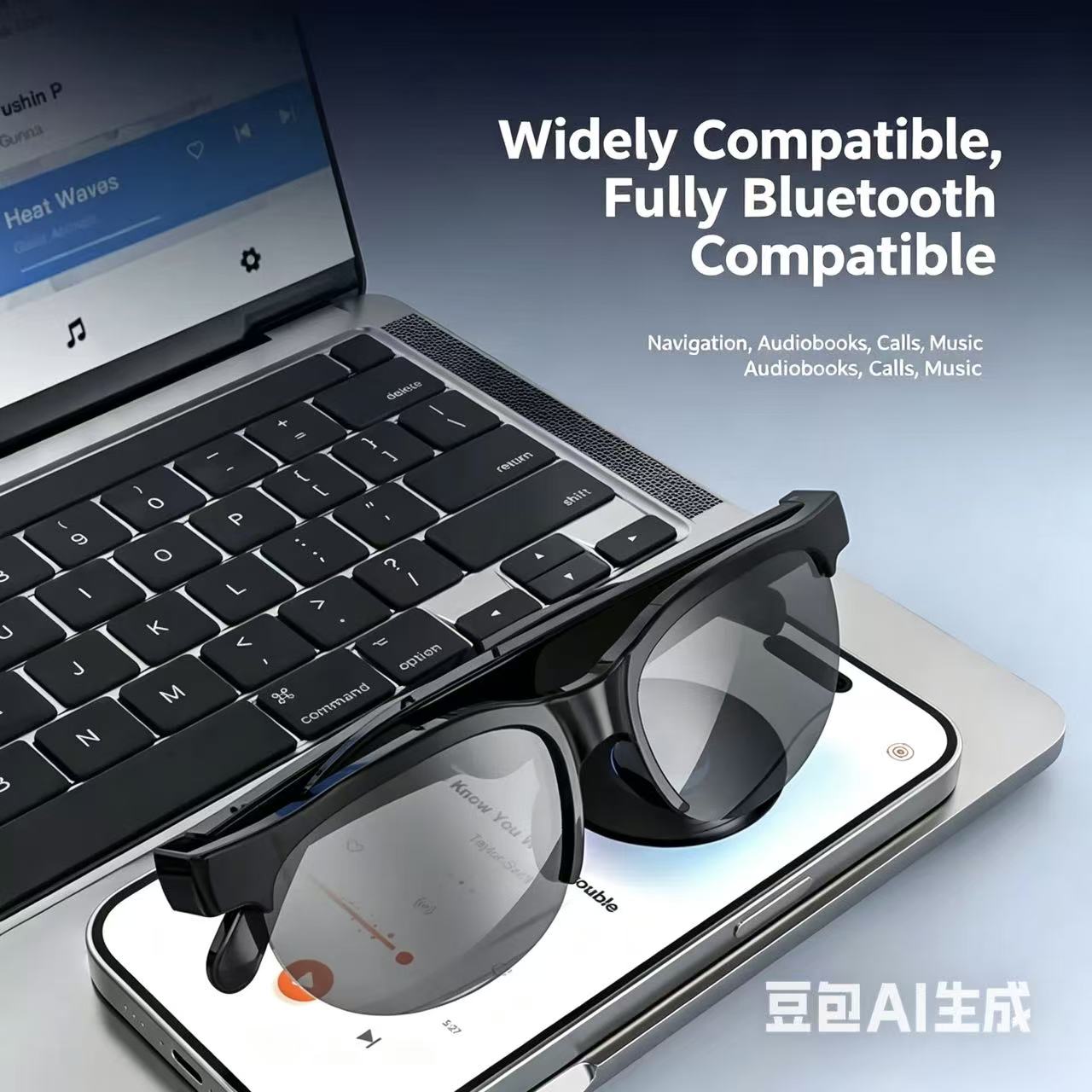 Smart Glasses Wireless Bluetooth 5.3 YooType Calling Music Playback Voice Assistant Built-in Mic Open Ear Speakers IPX4 Waterproof Sunglasses Comfortable Secure Fit for Men Women iOS Android Black