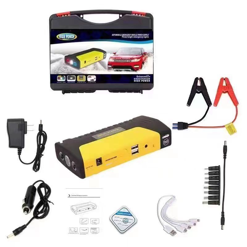 Portable 12V Car Jump Starter Emergency Power Supply With Air Compressor USB Power Bank LED Light Safety Hammer Booster Battery Pack For Petrol Diesel Cars Roadside Emergency Kit