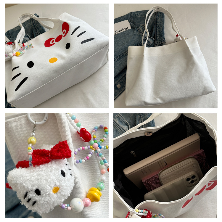 Hello Kitty Ladies Shoulder Bag Canvas Tote Bag Reusable Large Capacity  for Women & Students Casual Daily Use