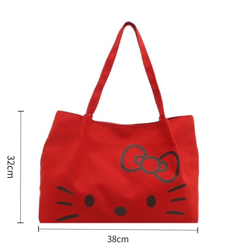 Hello Kitty Ladies Shoulder Bag Canvas Tote Bag Reusable Large Capacity  for Women & Students Casual Daily Use