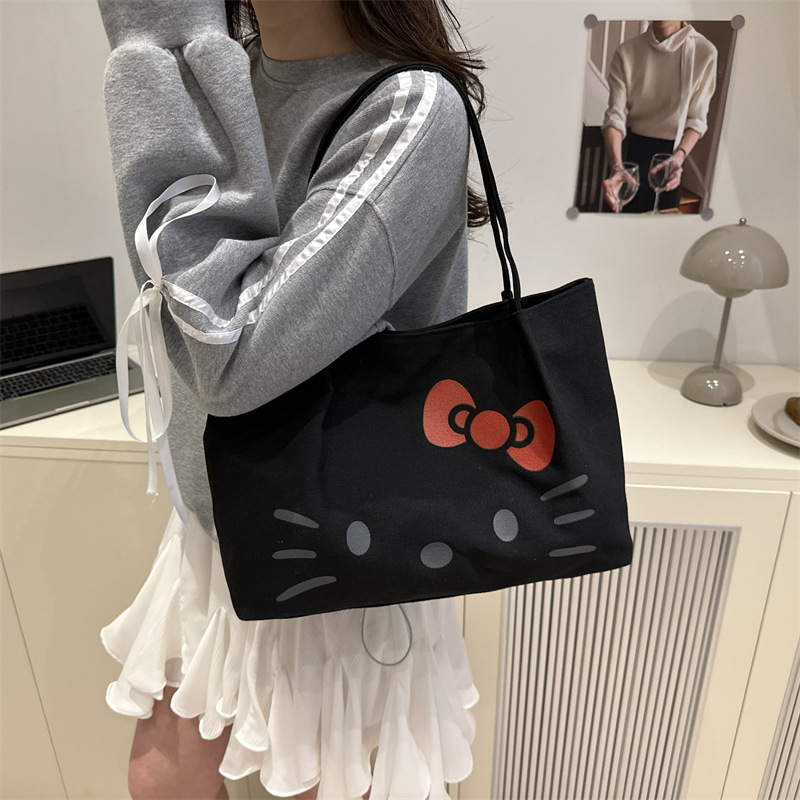 Hello Kitty Ladies Shoulder Bag Canvas Tote Bag Reusable Large Capacity  for Women & Students Casual Daily Use