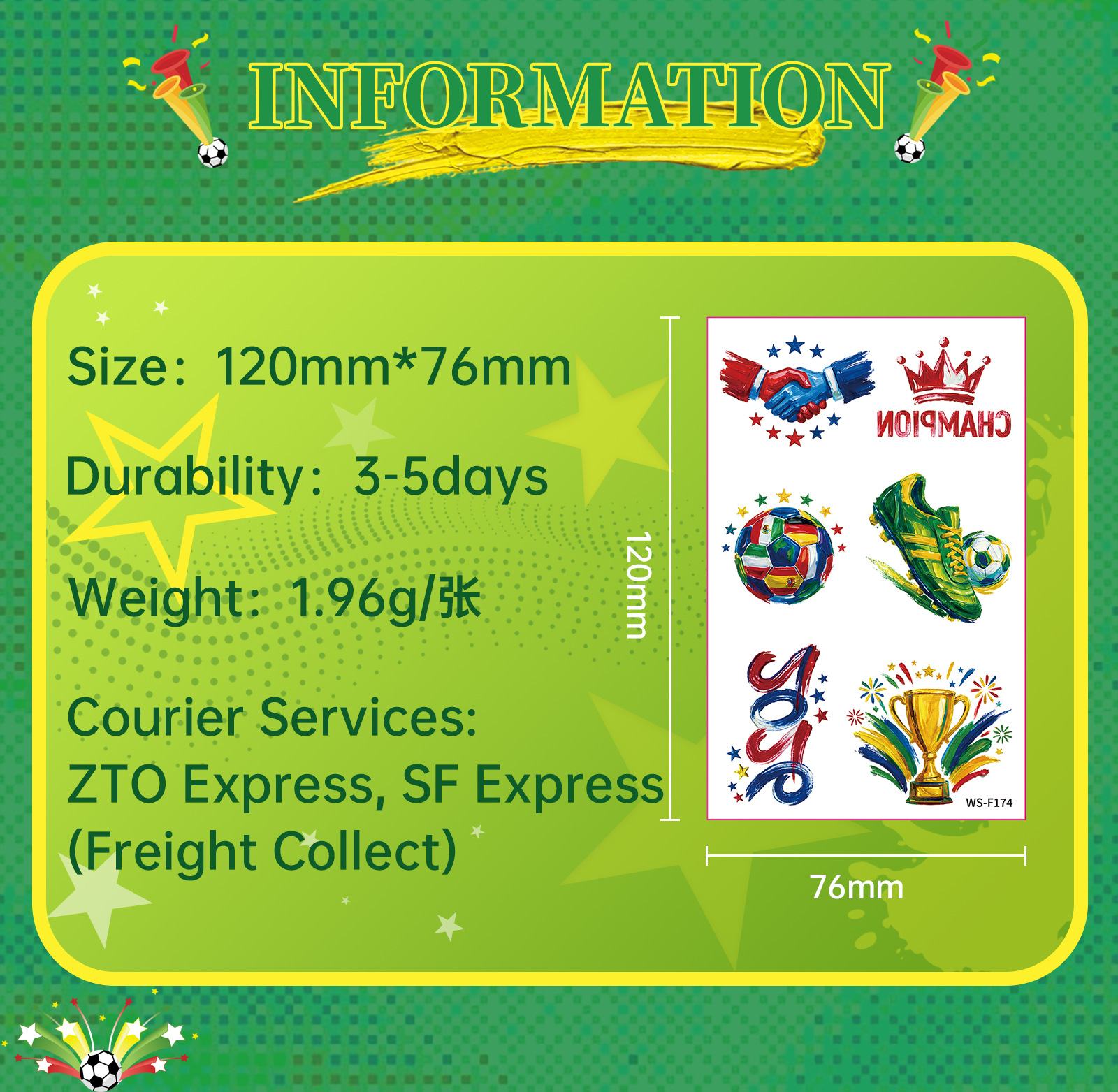 10 pcs New football World Cup tattoo sticker for sports events, World Cup fan party face sticker
