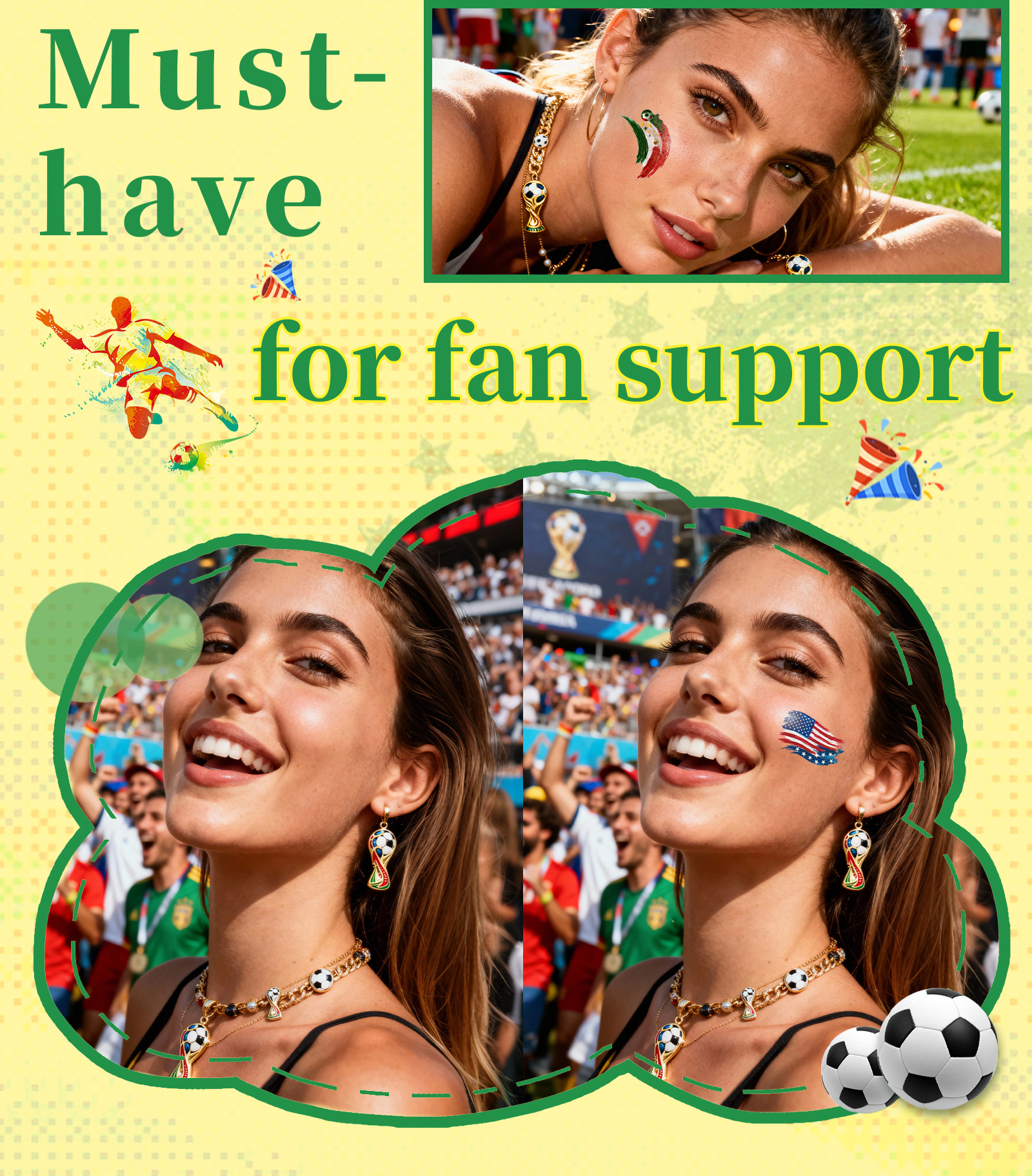 10 pcs New football World Cup tattoo sticker for sports events, World Cup fan party face sticker