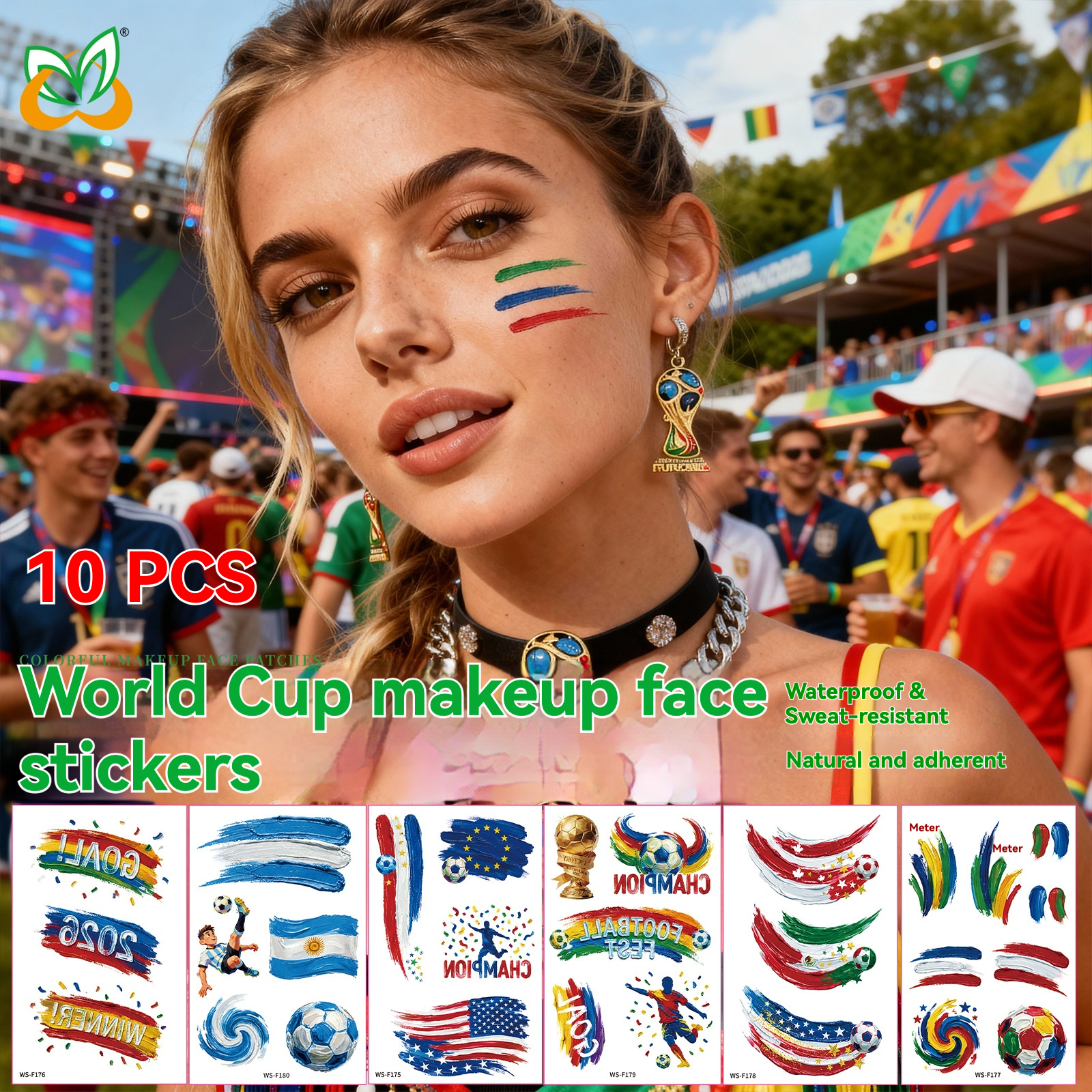 10 pcs New football World Cup tattoo sticker for sports events, World Cup fan party face sticker