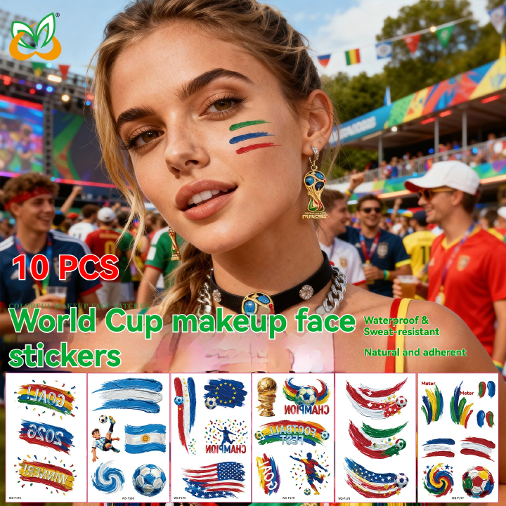 10 pcs New football World Cup tattoo sticker for sports events, World Cup fan party face sticker