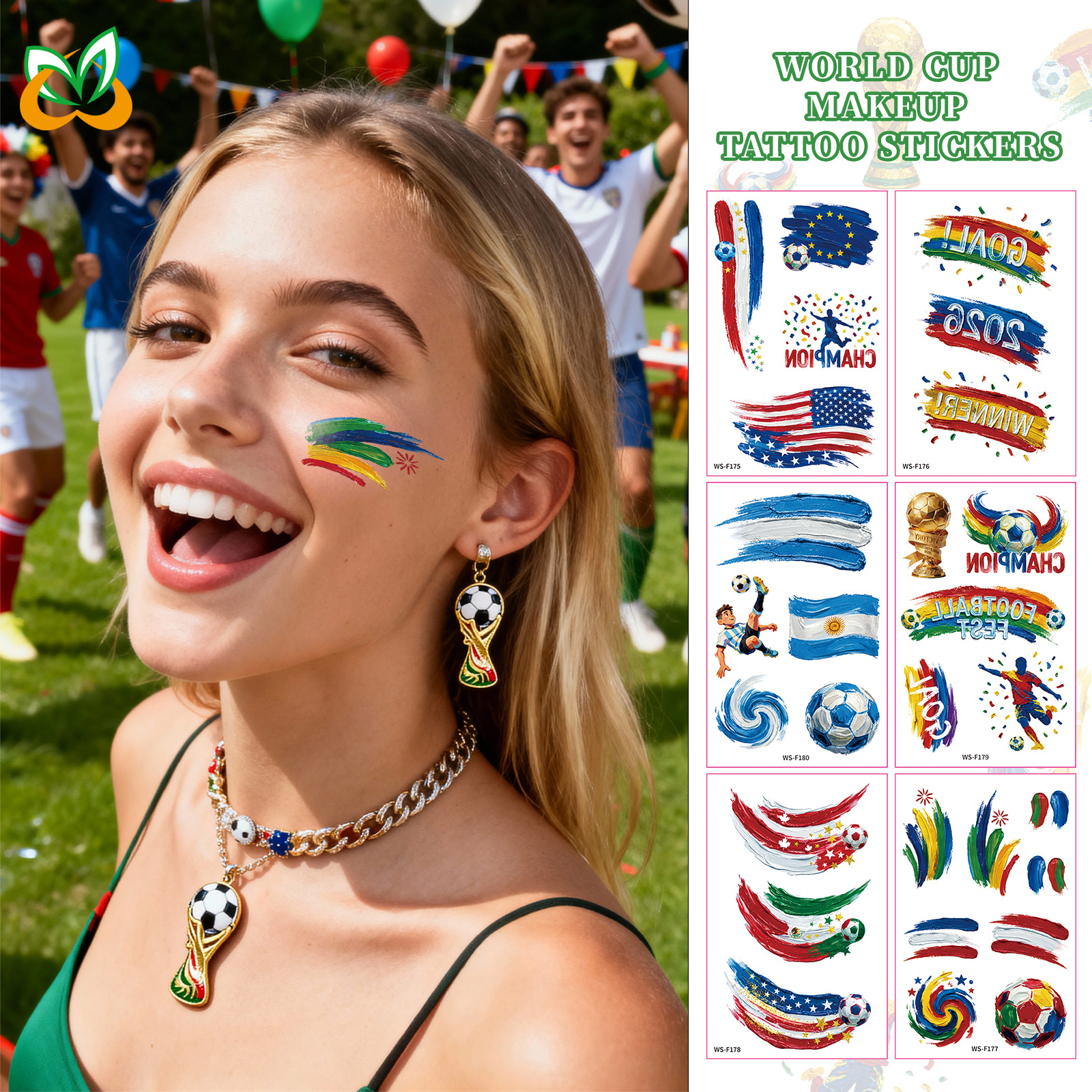 10 pcs New football World Cup tattoo sticker for sports events, World Cup fan party face sticker
