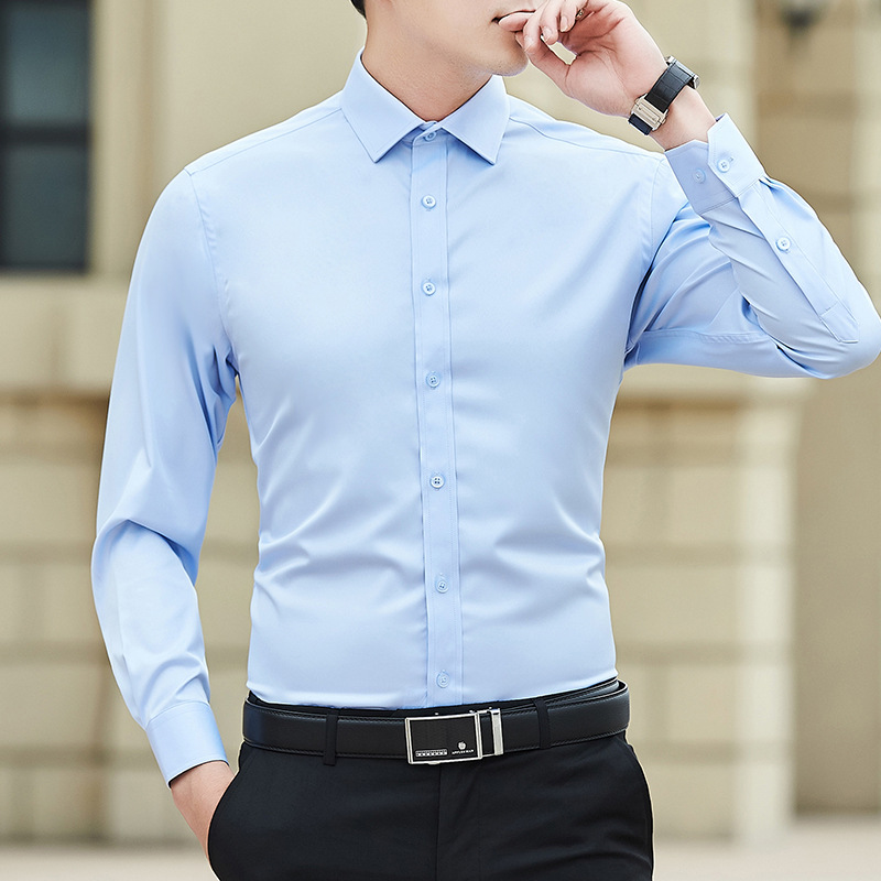 Fashion trend anti-wrinkle breathable solid-color long-sleeved shirt for cross-border business, professional and formal wear, Korean-style suit shirt