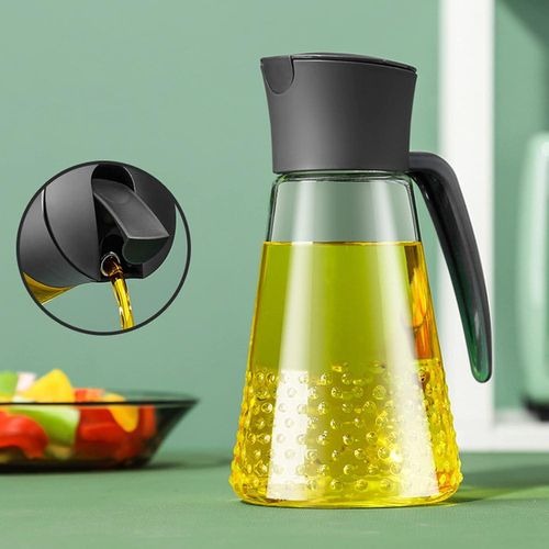 Automatic Oil Pot Glass Dispenser 630ml Leakproof Kitchen Oil Bottle With Handle And Non Drip Spout For Cooking Vinegar Soy Sauce Olive Oil Storage Container Refillable Easy Pouring