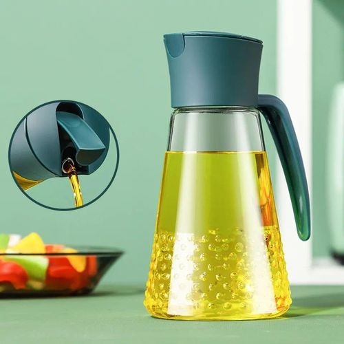 Automatic Oil Pot Glass Dispenser 630ml Leakproof Kitchen Oil Bottle With Handle And Non Drip Spout For Cooking Vinegar Soy Sauce Olive Oil Storage Container Refillable Easy Pouring