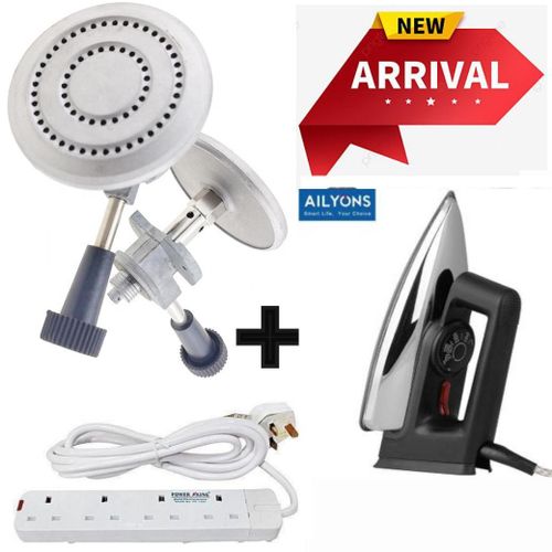 Hr Strong Non-leak Meko Gas Burner//Long lasting 6kg Non Rust Gas Burner +4 Way Power Extension +AILYONS Dry Iron Box