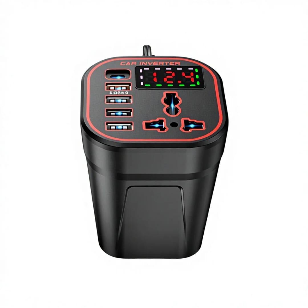200w car power inverter 50/60Hz with digital screen display, Type c interface,3 usb  interface and socket port