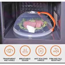VENT MICROWAVE FOOD COVER WITH DETACHABLE HANDLE.