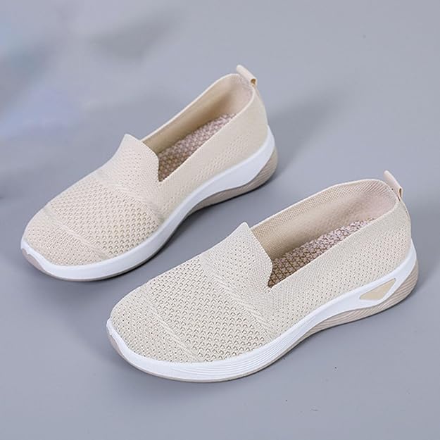Women’s Breathable Slip-On Orthopedic Sneakers Lightweight Mesh Casual Walking Shoes Comfortable Soft Sole Loafers for Ladies Everyday Wear Non-Slip Fashion Flat Shoes from Sizes 37-43 Beige and pink.