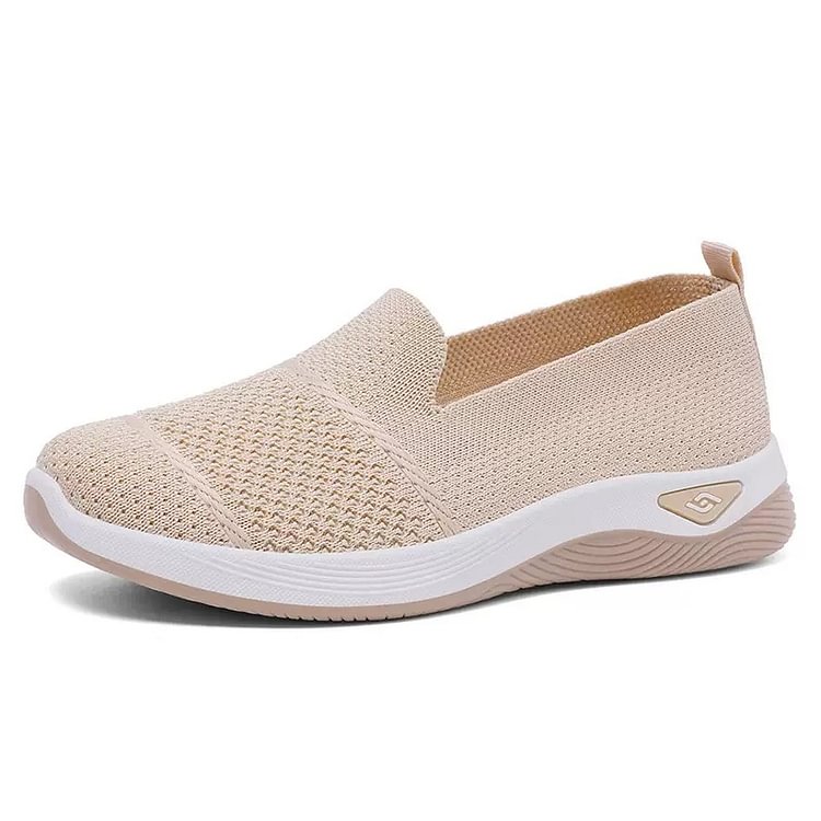 Women’s Breathable Slip-On Orthopedic Sneakers Lightweight Mesh Casual Walking Shoes Comfortable Soft Sole Loafers for Ladies Everyday Wear Non-Slip Fashion Flat Shoes from Sizes 37-43 Beige and pink.