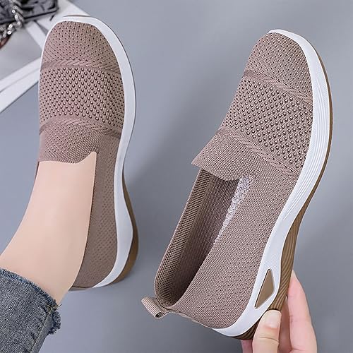 Women’s Breathable Slip-On Orthopedic Sneakers Lightweight Mesh Casual Walking Shoes Comfortable Soft Sole Loafers for Ladies Everyday Wear Non-Slip Fashion Flat Shoes from Sizes 37-43 Beige and pink.